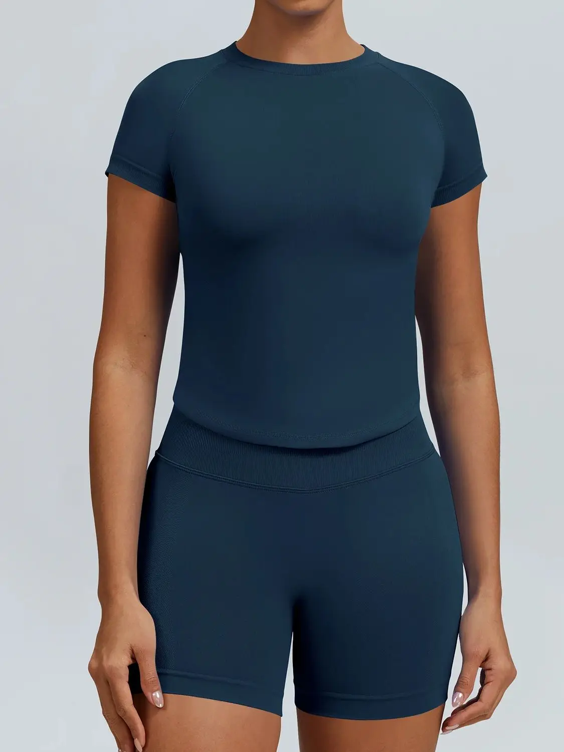 2-delige sportyoga-set Dames Lage taille Heupliftende impactshorts met korte mouwen Gymtraining Sneldrogend Activewear trainingspak - afbeelding 2