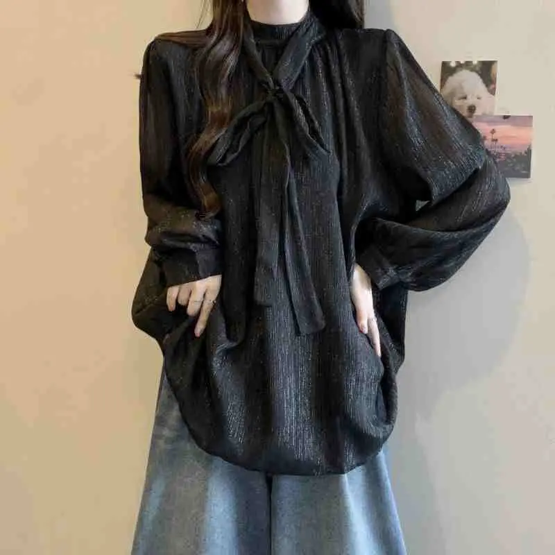 

Retro Knot Long Sve irt Women's Spring Autumn New Small Design Unique Personali Top French Sle Loose Fit