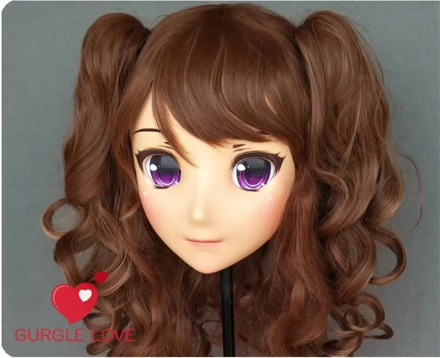 (DM144) Female Sweet Girl Resin Half Head Kigurumi Mask With BJD Eyes Cosplay Japanese Anime Role Lolita Mask Crossdress Doll