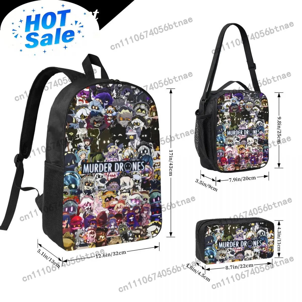 Murder Drones Uzi Doorman N Backpack Lunch Box Pen Bags for  Backpacks Schoolbag Bookbag Set