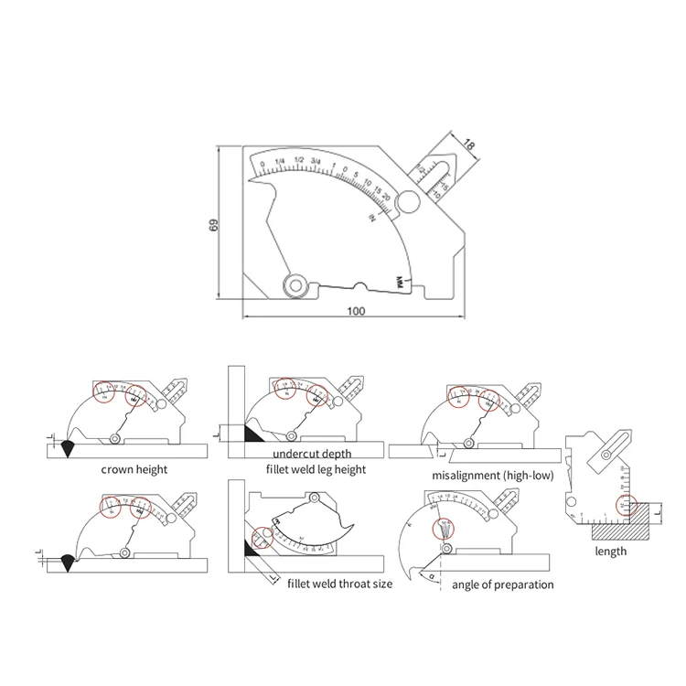 For Dasqua 0-25mm High Quality Stainless Steel Bridge Cam Welding Gauge