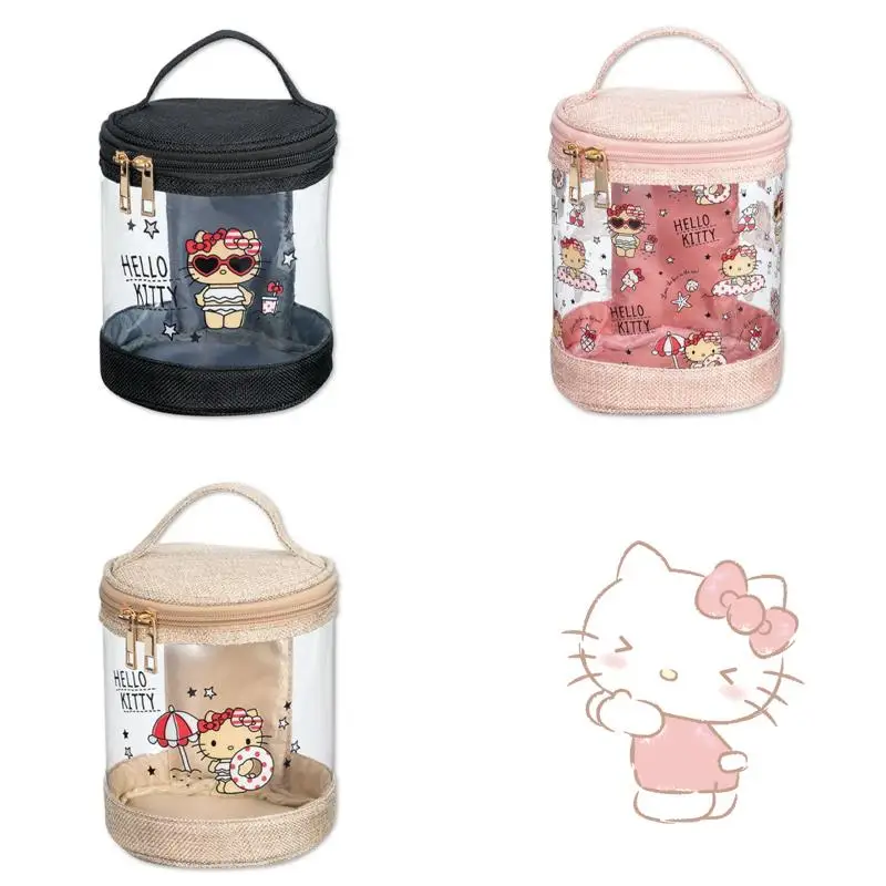 

Cartoon Sanrios Cosmetic Bag Printing Cylinder Makeup Box Anime Figure Large Capacity Beauty Makeup Toy Storage Bag Bucket Bag