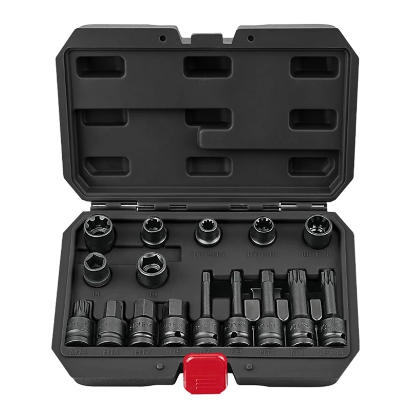 16-Piece Impact Brake Caliper Socket Tool Set , 1/2Inch Drive Brake Adjusting Tool For  Porsche VW BMW Ford