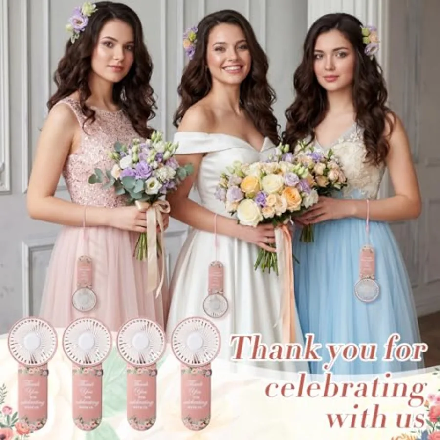 50pcs Wedding Handheld Fans for Guest Mini Portable Fans Bulk Thank You for Celebrating with Us Gifts for Summer Bridal Shower view 5