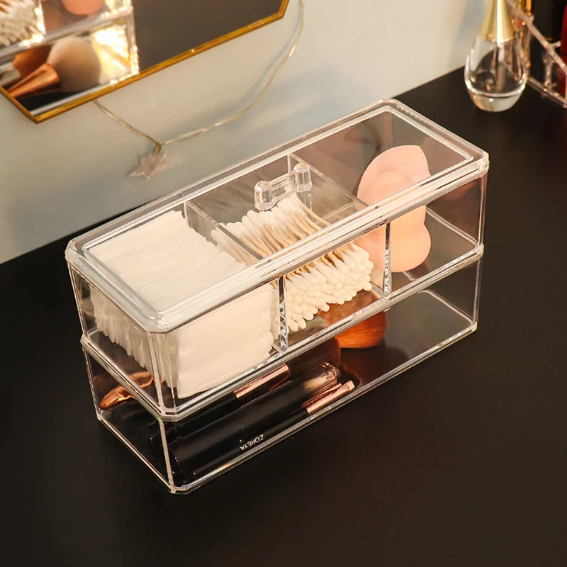Transparent Cosmetic Storage Box Makeup Organizer Cotton Swab Cotton Pad Storage Box Desktop Acrylic Organizer
