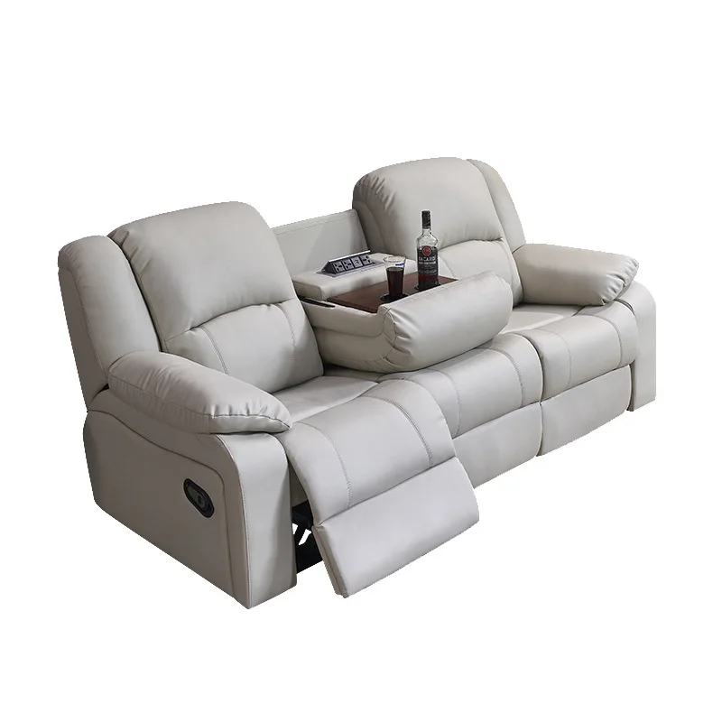 

first-class space electric cabin, first floor cowhide living room, three-person function home theater, leather sofa