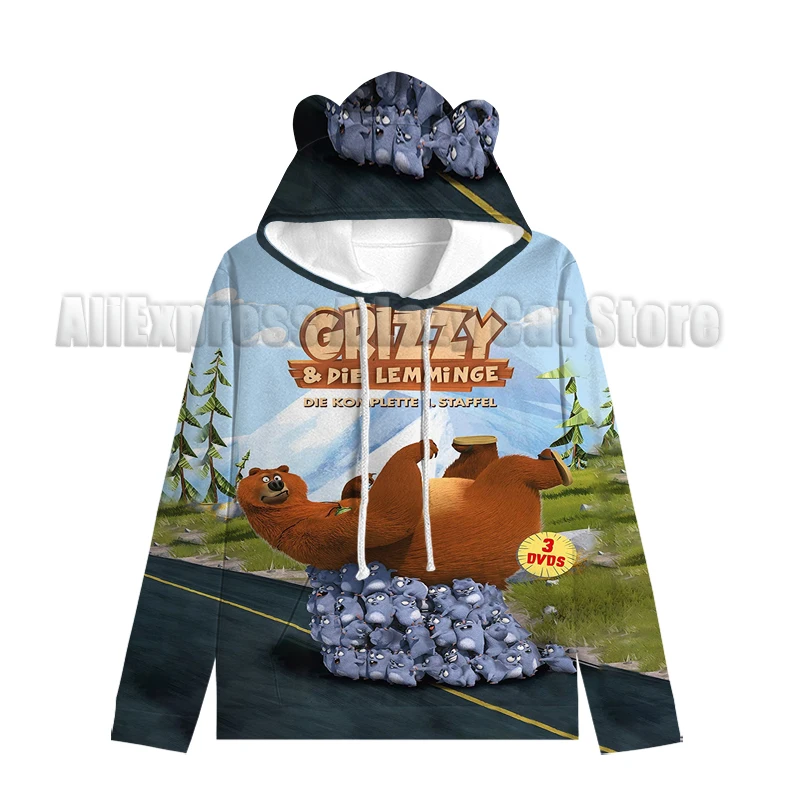 Grizzy Bear Harajuku หูแมว Hoodies เด็ก Kawaii หวานขนาดใหญ่เสื้อ Hooded JACKET