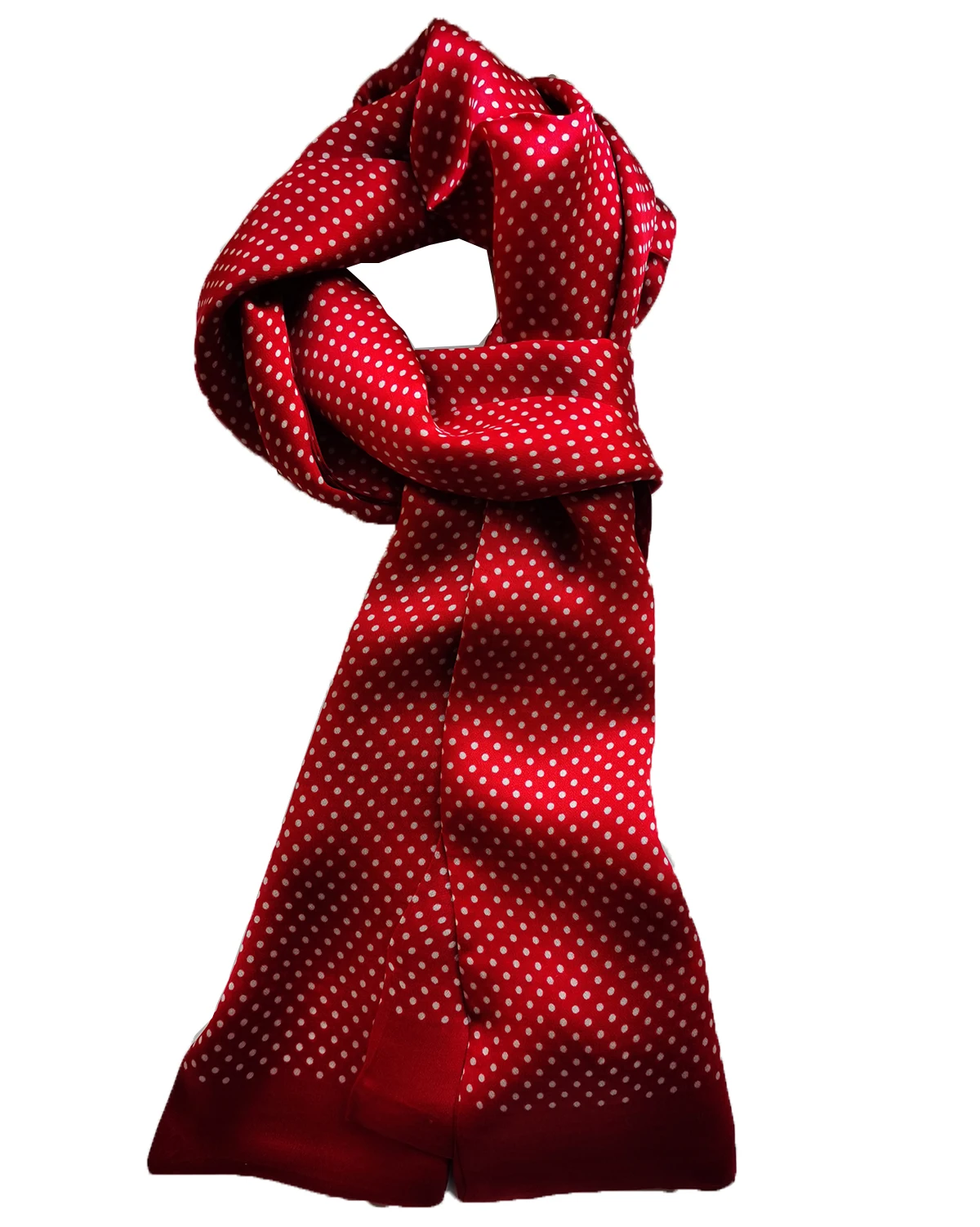 ผ้าพันคอไหมหม่อน 100% สําหรับผู้ชาย Polka Dot Double Layer Long Neckerchief สีฟ้าสีแดง