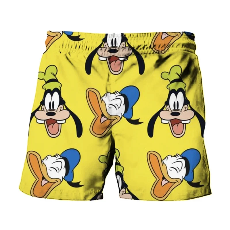 MINISO Summer Harajuku New Disney Brands Cute Stitch Mickey Minnie Anime Print Men Beach Shorts Fashion Casual Kids/Adult Shorts