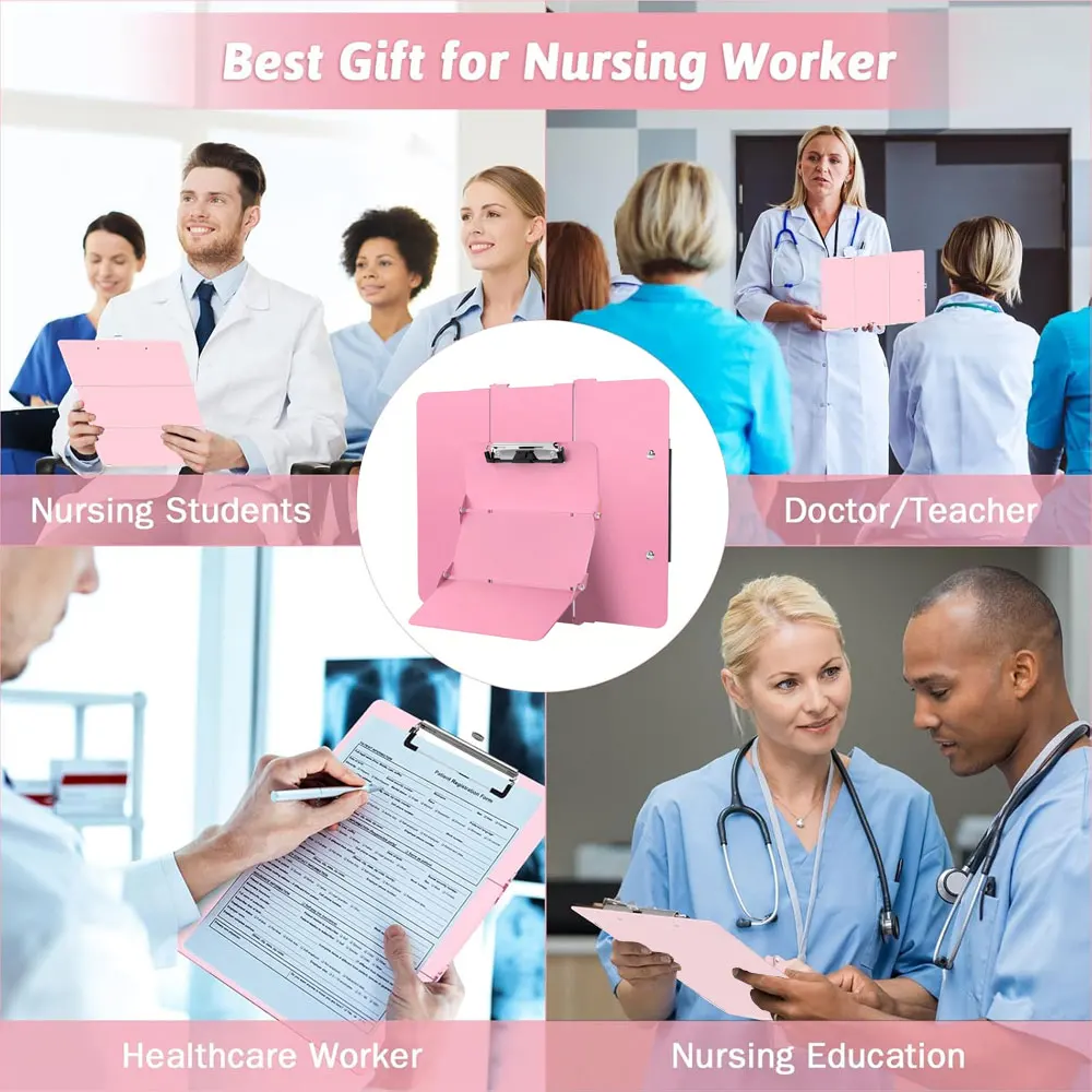 1PC Nursing Clipboard, Foldable, Triple-Layer Aluminum, Nurse Board with Low Profile Clip and Pen Clip Pocket.