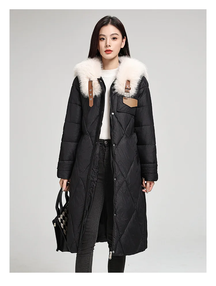 Winter Big Fur Collar Cotton Padded Long Snow Parkas Women's Down Jacket Coat Loose Cotton Padded Fur Collar Ladies Outerwear