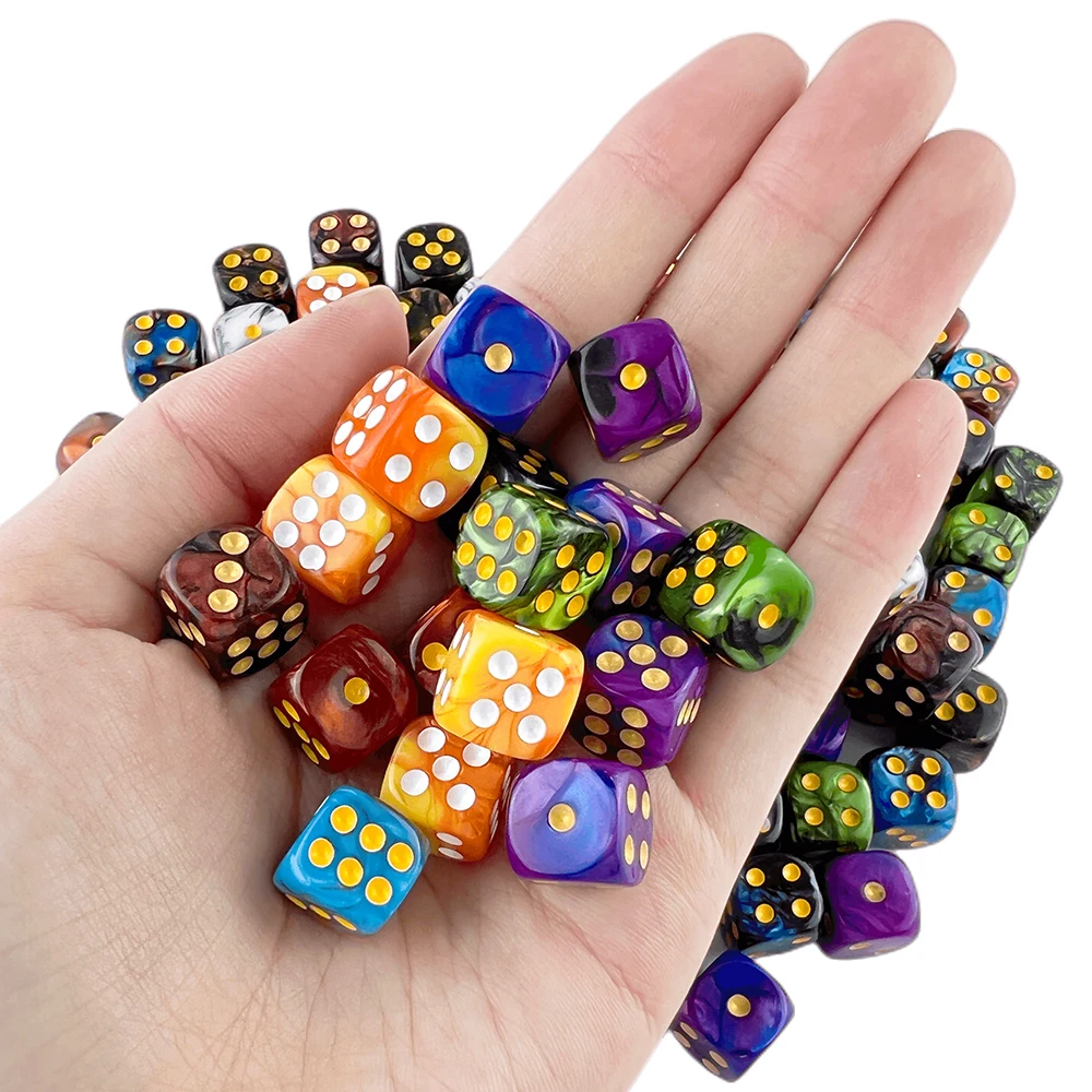 Premium Quality Round Dot D6 Dice Set for Table Board Gaming - 12mm Mixed Color, Pack of 10