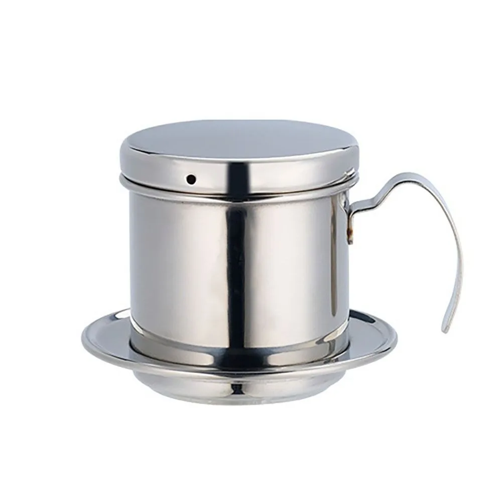 

Portable Stainless Steel Coffee Maker Pot with Lid Silver Vietnamese Coffee Drip Filter Coffee Maker Dripper Mechanism