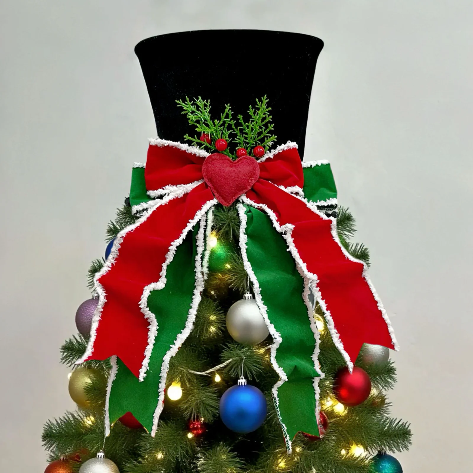 

Christmas Tree decorations Christmas hat red and green velvet ribbon love decoration Christmas tree top decoration