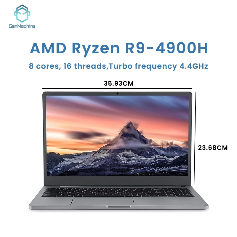 Genmachine Laptop AMD Ryzen™ 9 4900H 15.6 Inch LPDDR4 RAM M.2 NVME SSD Business Gaming Laptops Computer Notebook Radeon Graphics