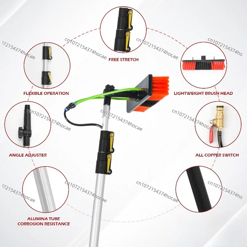 5.5M telescopic hydro-powered pole solar panel brush, solar cleaning brush for window cleaning, home cleaning or solar cleaning