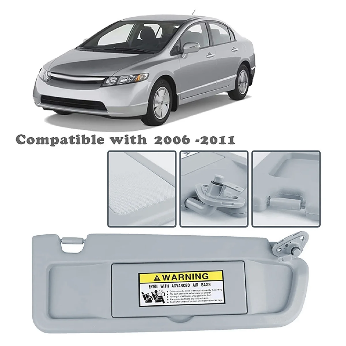 Right Passenger Side Sun Visors for Honda Civic 2006-2011 Visor Assembly 83230-SNA-A01ZB