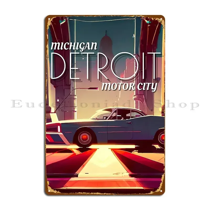 Detroit Motor City Retrofuturism Metal Signs Bar Cave Cinema Living Room Wall Mural Character Tin Sign Poster