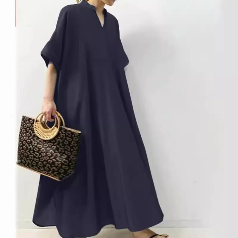

2025 Dress Spring and Summer New Women's Clothing Solid Color Five-quarter Sleeve Long Dress Casual Women's Dress
