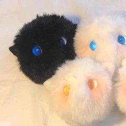 8cm Cartoon Cute Furry Blush Cat Ball Doll Plush Toy Keychain Pendant Soft Girl's Schoolbag Bag Keychain Ornament Key Ring Toys