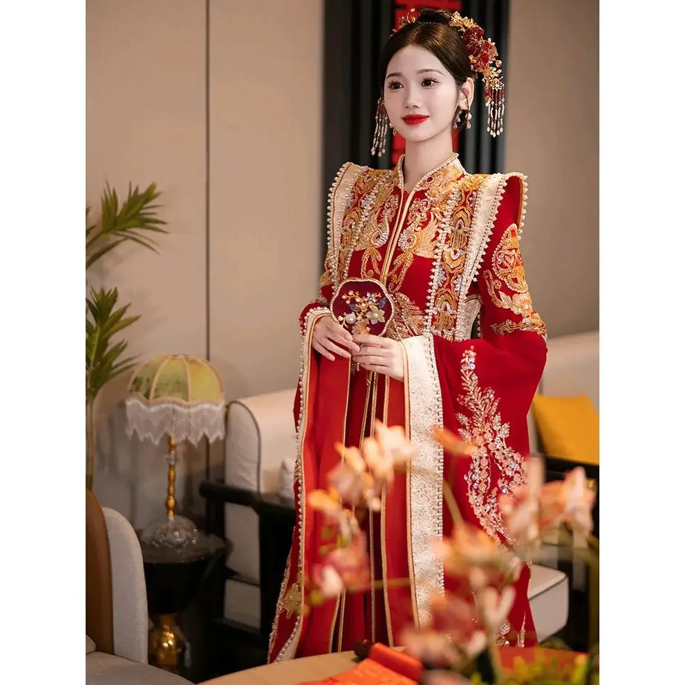 Hanfu wedding clothes phoenix crown Xiacheng Xiuhe wedding clothes new Chinese wedding clothes heavy industry luxury