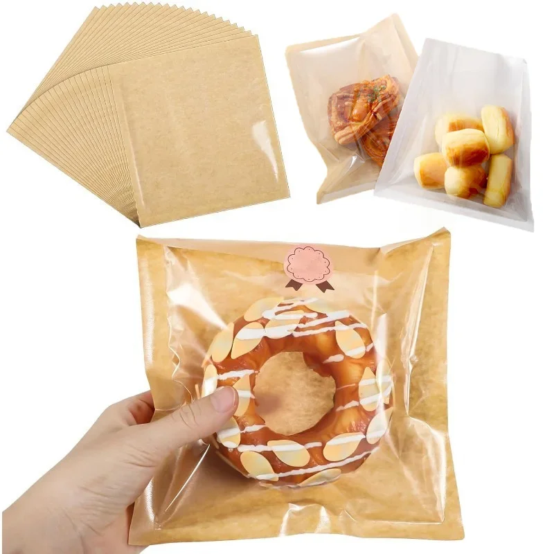 50/100 قطعة أكياس الخبز أكياس الورق المقاومة للزيت نخب الكرواسون الحلويات المنزل المطبخ مخبز المتاح التعبئة والتغليف البني والأبيض #1