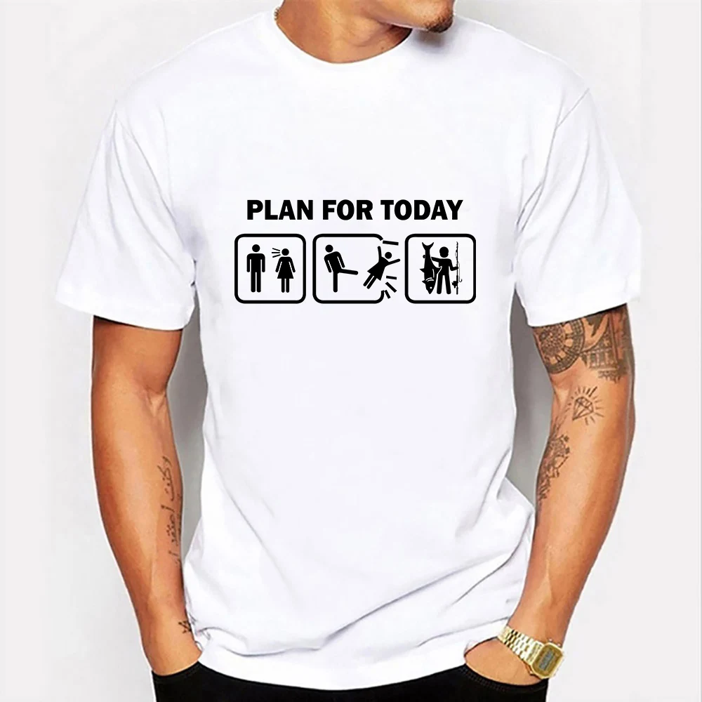 Mens Funny Print T-shirts Summer Casual Short Sleeve Goth Streetwear Mens T-shirt Plan for Today Designer Kawaii Top Clothing