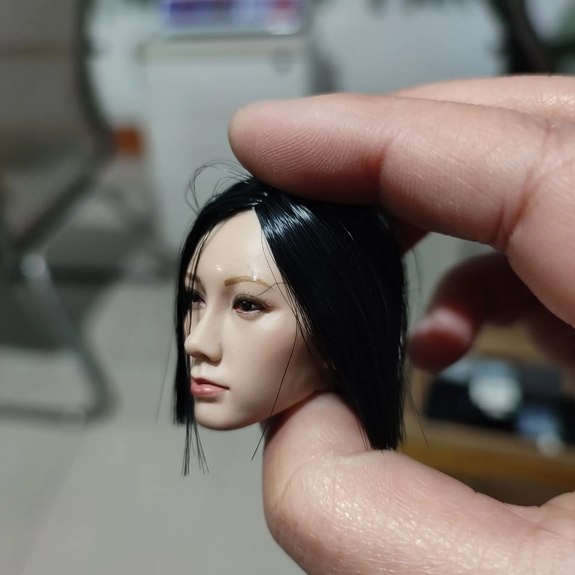 متوفر YMTOYS 1/6 فتاة آسيوية بينغ أسود قصير الشعر B رئيس نحت منحوتة نموذج ل 12 ''TBL أنثى Suntan عمل الشكل الجسم #5