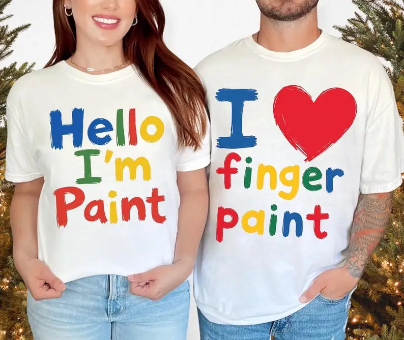 أنا أحب طلاء الأصابع، مرحبا أنا رسم لطيف زوجين عيد الحب تصميم قميص مضحك الفنان الجرافيك تي شيرت الصيف الملابس القطنية