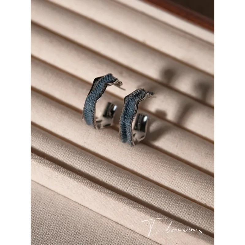 

Unique niche denim premium circle earrings for women