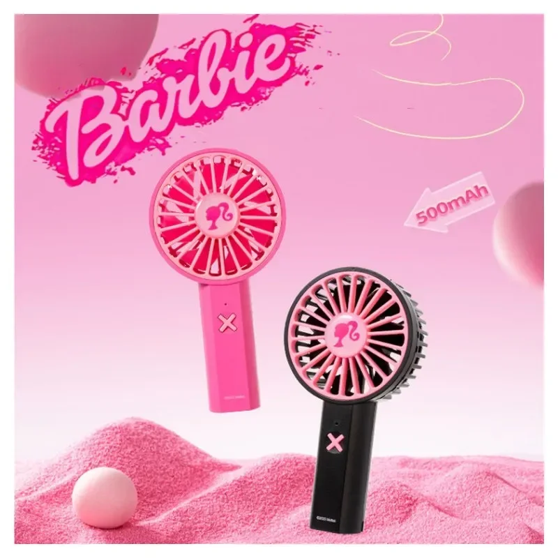 Miniso Barbie Fashion Small Fan Anime Cute Women's Y2K Handheld Portable USB Charging Dormitory Student Long Endurance Fan Gift