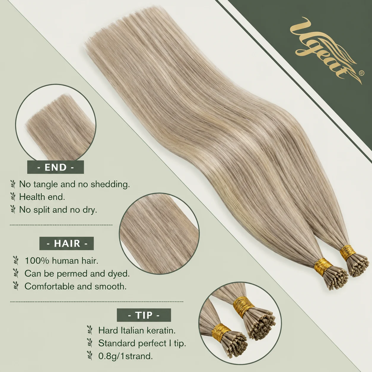Ugeat Utip Haarverlängerungen Echthaar Blond Pre Bonded Keratin Haarverlängerungen PreBonded Fusion K Tip Echthaar Hohe Qualität – Detail 4