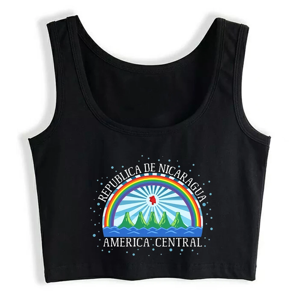 Republica De Nicaragua Vintage Flag Souvenir Crop Top Women\'s Cotton Sports Fitness Workout Tank Tops Sexy Slim Fit Camisole