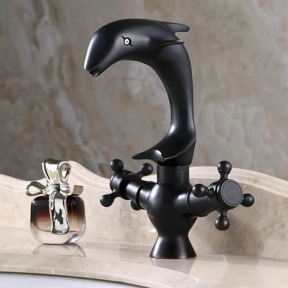 

Basin Faucets Oil Rubbed Bronze Bathroom Sink Faucet Double Cross Handle Bath kitchen Mixer Hot and Cold Tap Nnf314