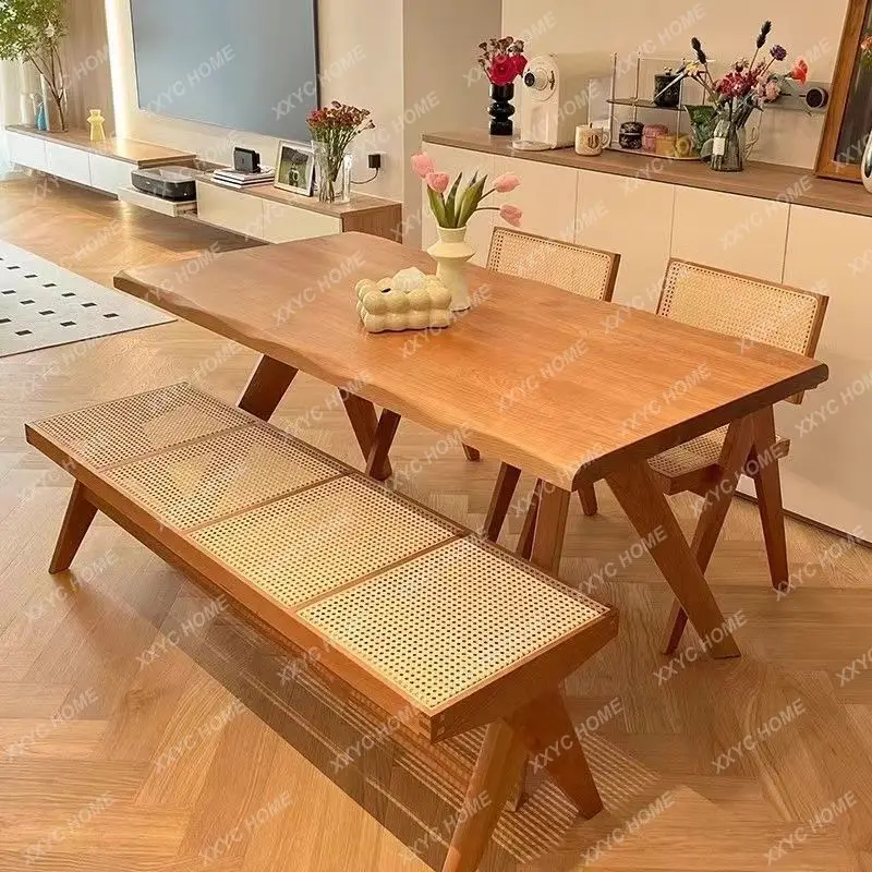 Solid Wood Dining Table Rectangular Whale Dining Table Nordic Living Room Home Log Style