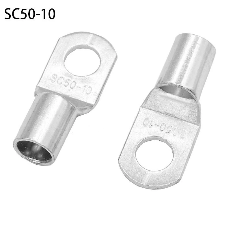 10PCS/5PCS SC50-6 50-8 50-10 50-12 Copper Cable Lug Kit Bolt Hole Tinned Cable lugs Battery Terminals copper nose Wire connector