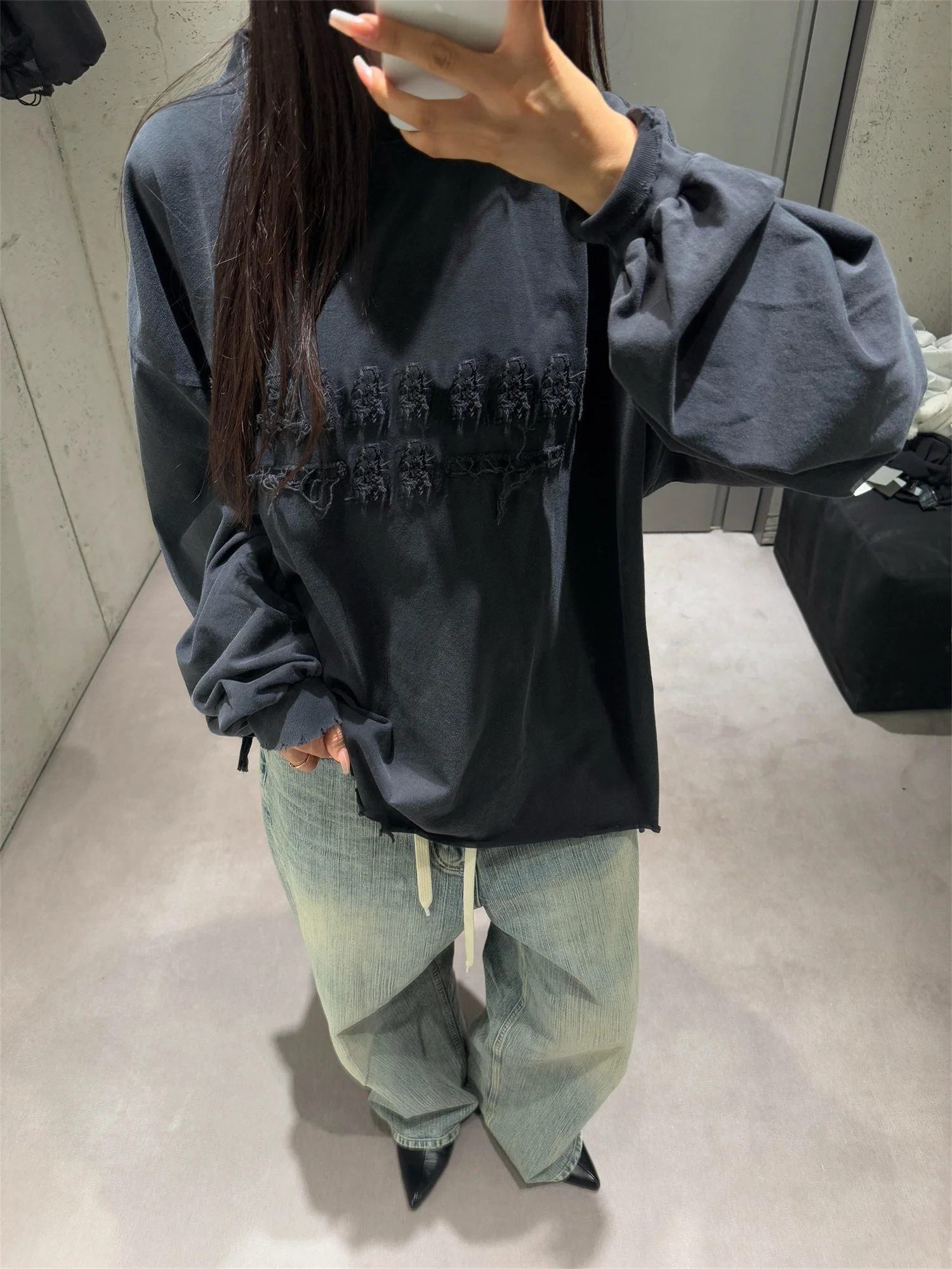 

Хлопковая футболка с длинным рукавом VANA ILUSION Street Style для мужчин и женщин, повседневный пуловер с круглым вырезом, черный топ для пар