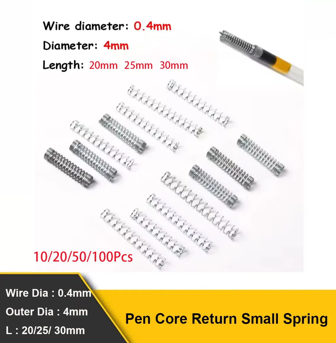 10/20/50/100 Pcs Ballpoint Pen Core Spring Return Small Spring Length 20mm 25mm 30mm Wire Dia 0.4mm Outer Dia 4mm
