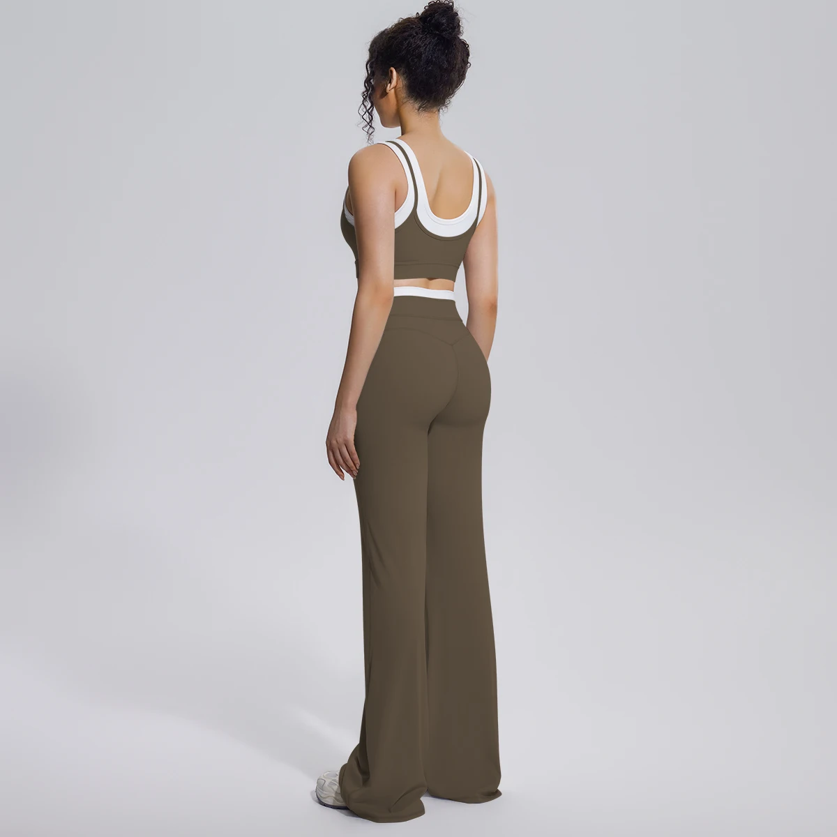 Neues Farbblock-Set mit Schönem Rücken-Yoga-BH und Weiten Hosen für Sommer, Fitness, Laufen und Workout, Hochelastisches, Lockeres Schlaghosen-Oberteil – Detail 20