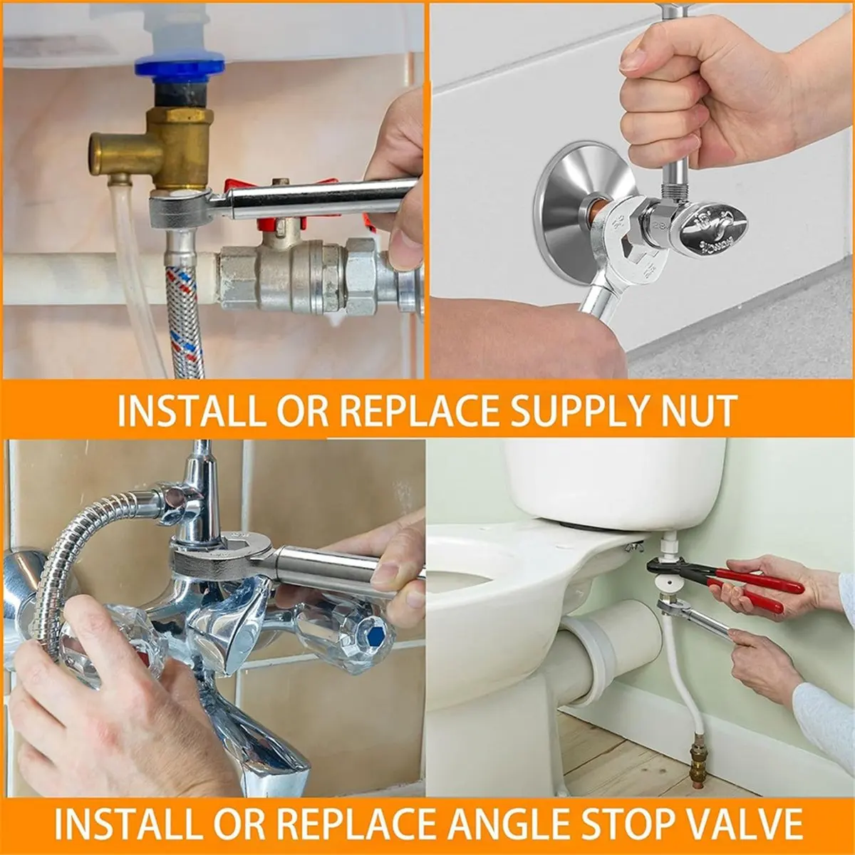A89X Plumber Wrench, 2-in-1 Angle Stop Wrench,Plumbing Tools for Faucet Nuts, and Spigots
