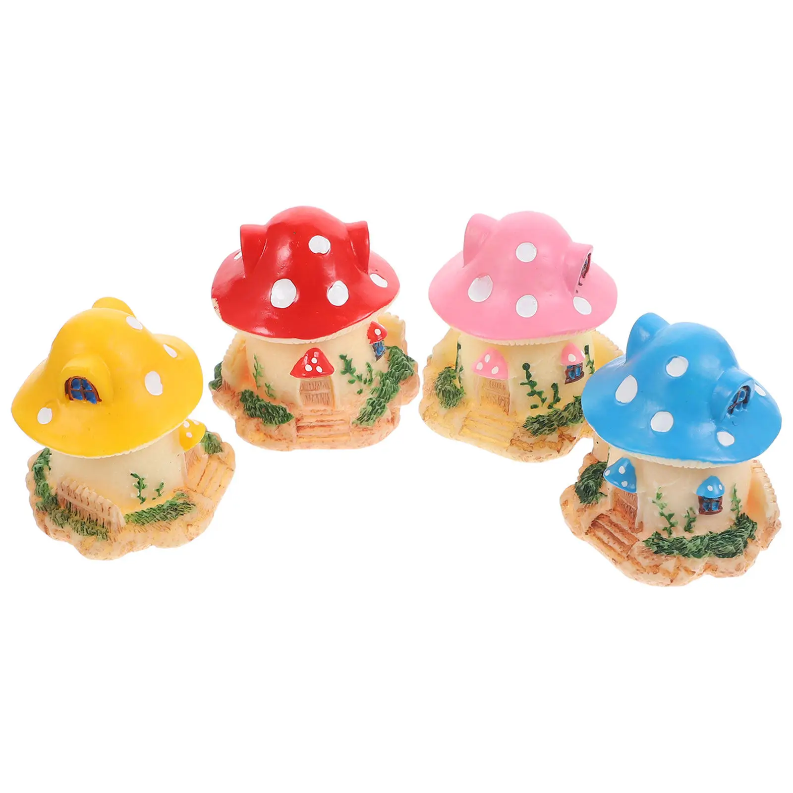 

4Pcs Mini Mushroom Decorations Charming Resin Houses for DIY Garden Scenes Desktop Display Home Interior Accents