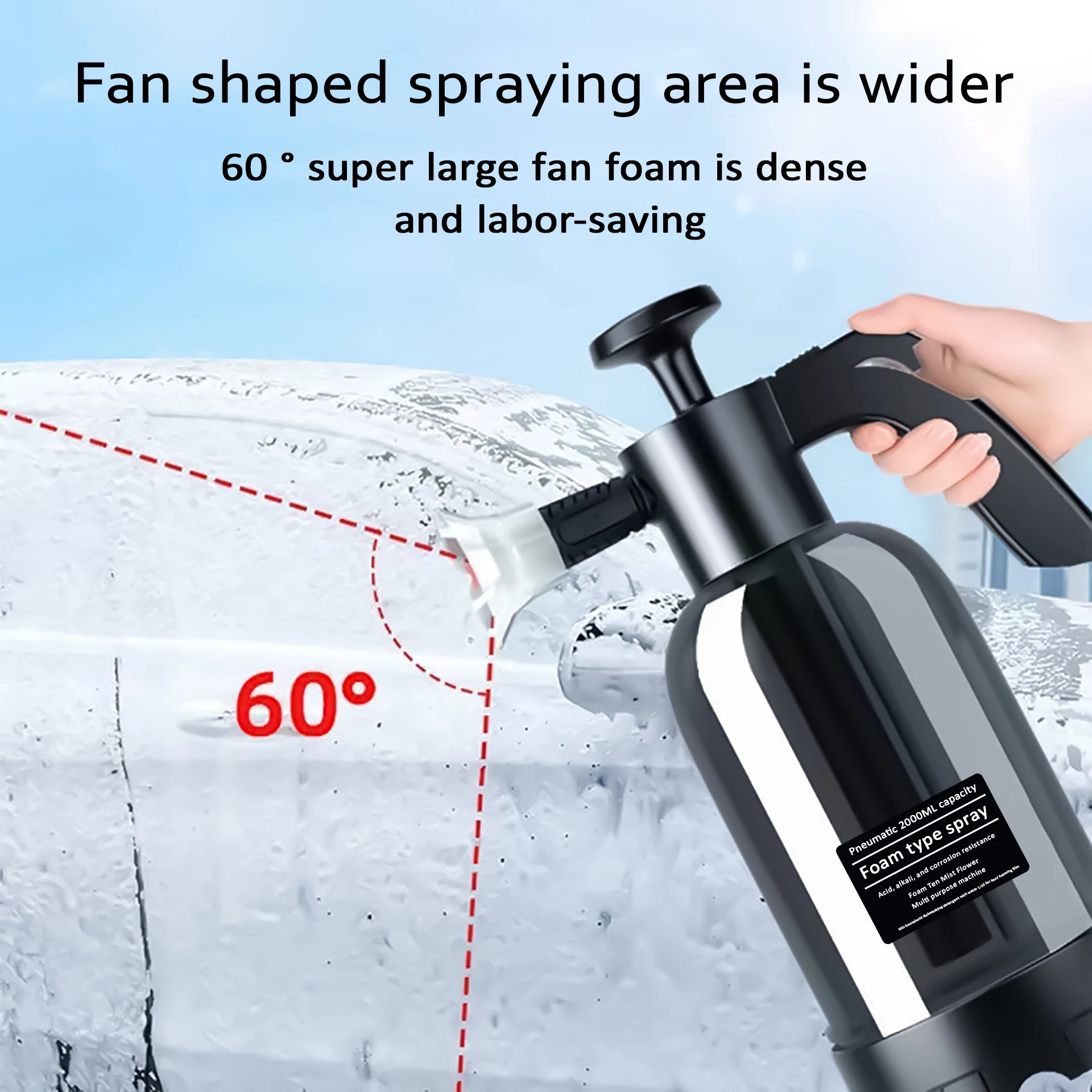 2L Hand Pump Foam Sprayer with 3 Types of Nozzle Hand Pneumatic Foam Cannon Snow Foam Car Wash Spray Bottle Car Window Cleaning