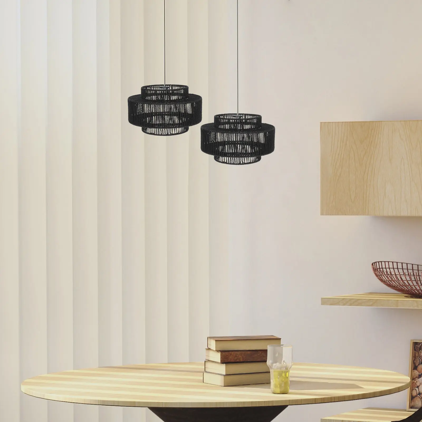 Large Vintage Rattan Pendant Lamp Shade Woven Paper Rope Hanging Lampshade for Home Restaurant Cafe Replacement Shades for Lamps
