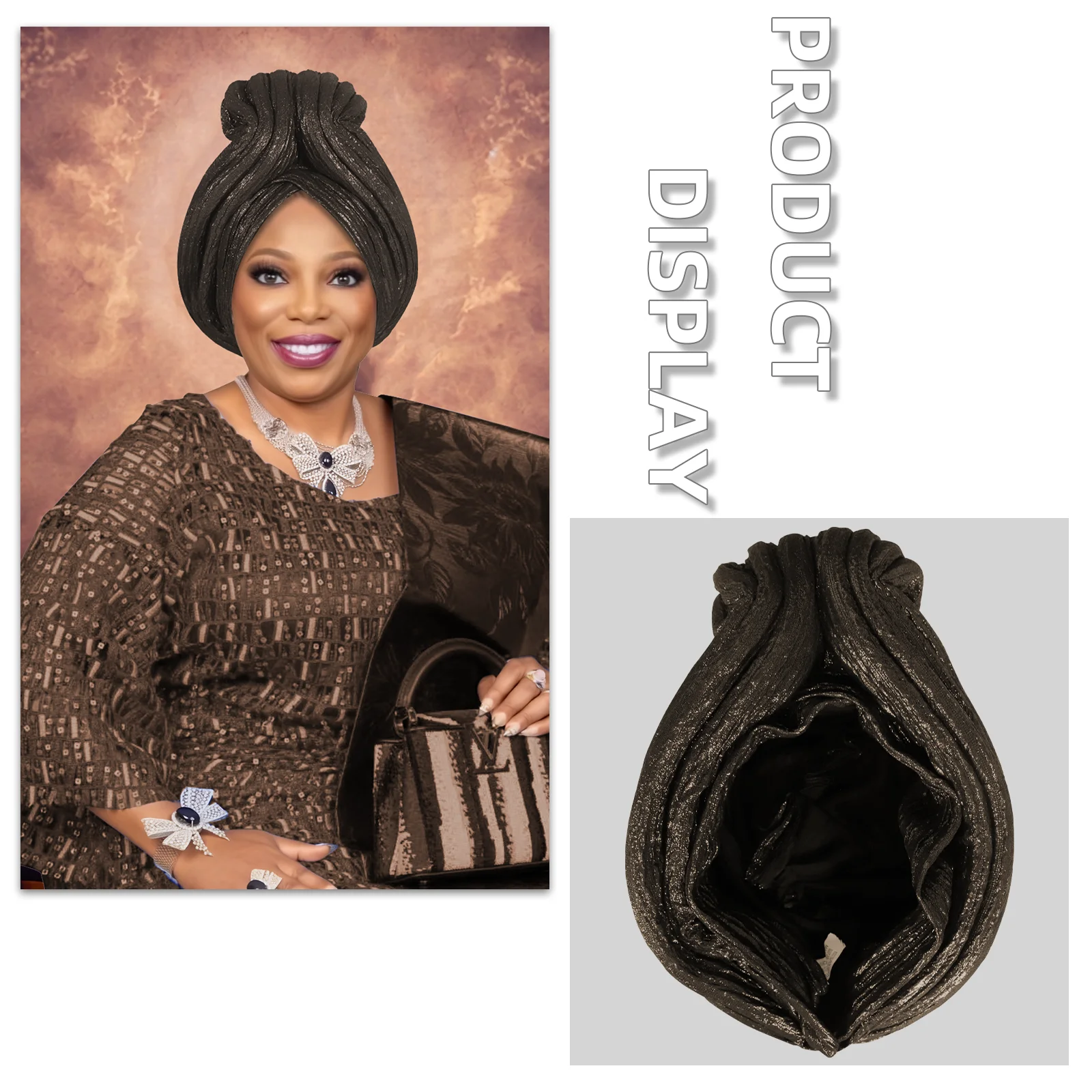 Turban-Kappe im Kronenstil für Frauen, afrikanische Dame, Auto-Gele-Kopfband, Nigeria, Hochzeit, Party, Kopfbedeckung, muslimischer Hut – Detail 7