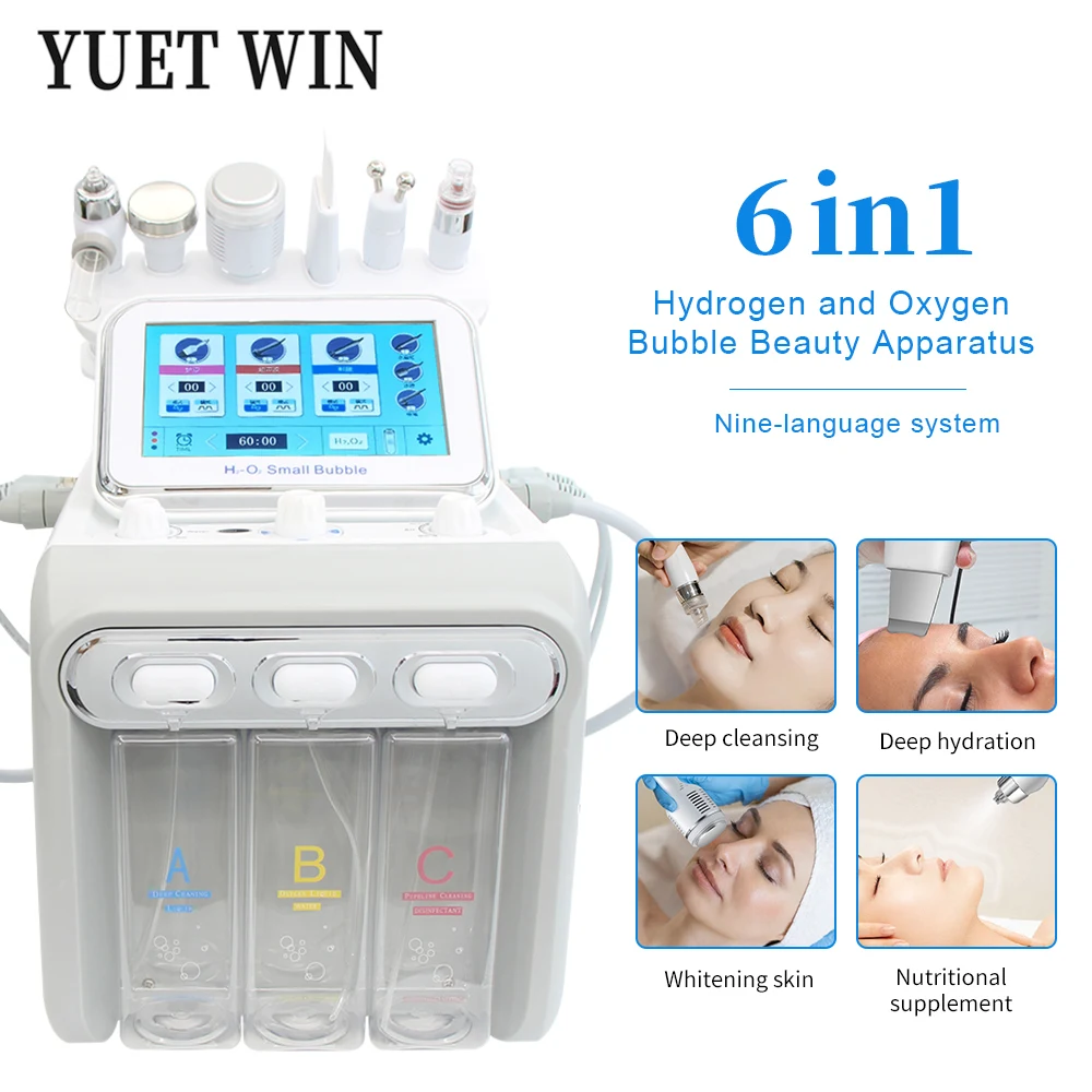 6 in 1 Water Oxygen Facial Machine Deep Cleansing Aqua Peeling Tightening Hydro Dermabrasion Bubble Skin Care Spa Beauty Device