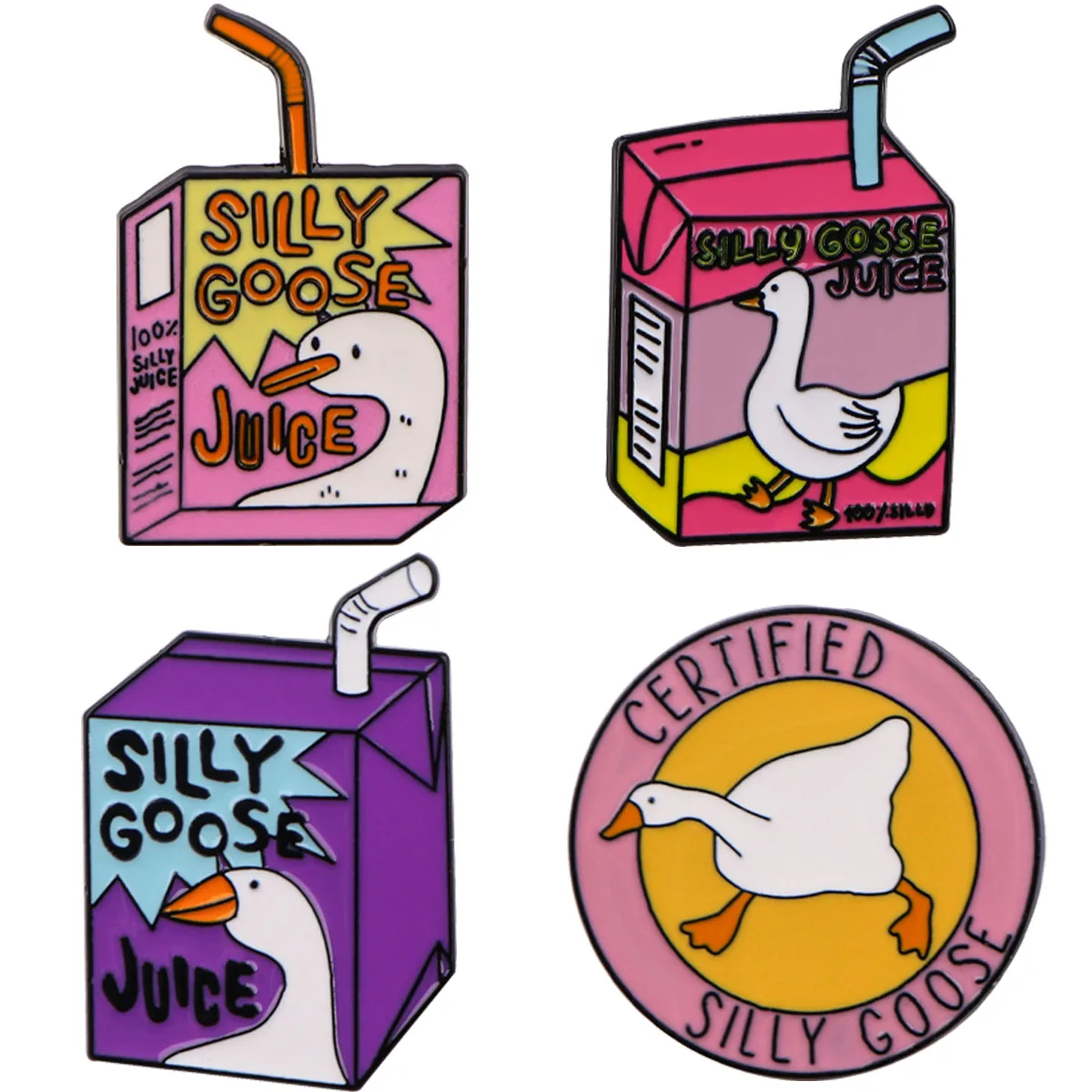 Silly Goose Juice Badges on Backpack Enamel Pin Brooches for Women Lapel Pins Cosplay Accessories Funny Jewelry Gift Toys