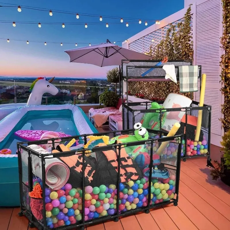 2 Pack Pool Float Storage Bin Basket for Toy Raft Noodles Outdoor Waterproof Large Black Ideal for Beach Backyard Pool and Wate