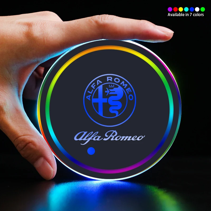 2 Stück Auto Leuchtende Getränkeuntersetzer LED Atmosphärenlicht Getränkehalter Matten für Alfa Romeo Giulietta GT 159 147 156 Mito Brera F1
