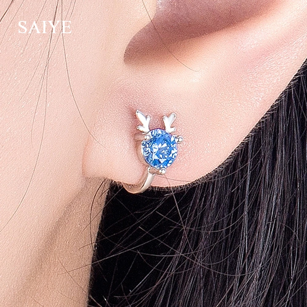 925 Sterling Silver Elk Ear Clip No Piercing Blue Zircon Deer Ear Cuff for Women Fashion Wedding Jewelry Gift - view 4