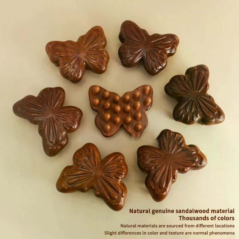 Pente de massagem em formato de borboleta, multifuncional, massageador de cabeça do couro cabeludo, sândalo natural, dente circular, guasha, raspagem, massagem corporal